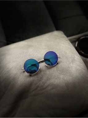 Round Blue Mirrored Sunglasses for Men
